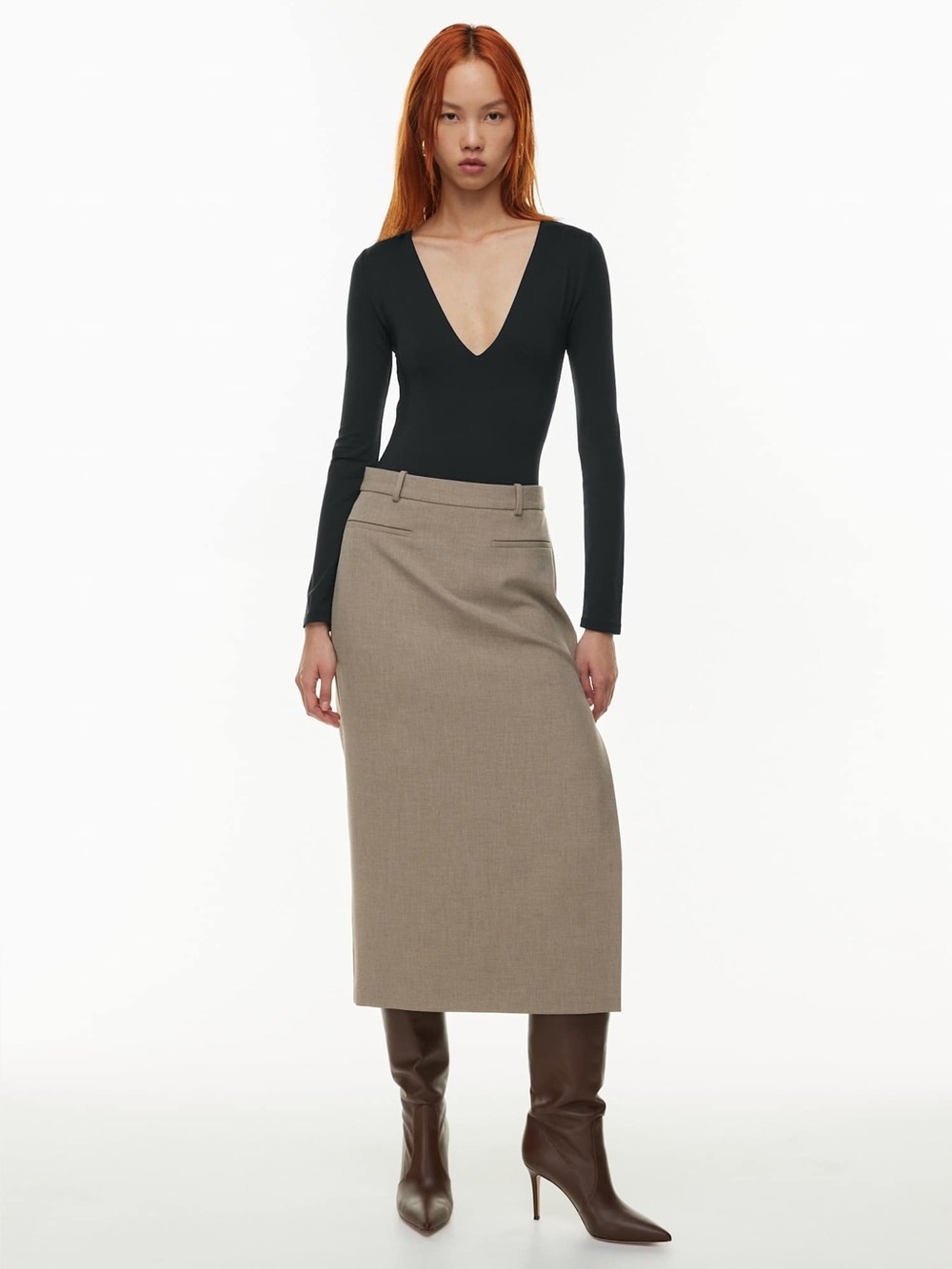 Babaton Aritzia black v neck contour bodysuit long sleeve